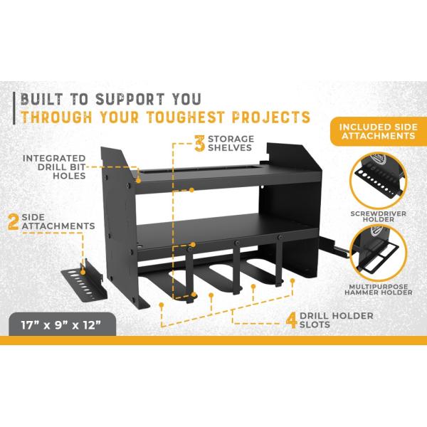 Wall Mount Heavy Duty Cordless Drill Holder Tool Organizer with Carbon Steel Pegboard