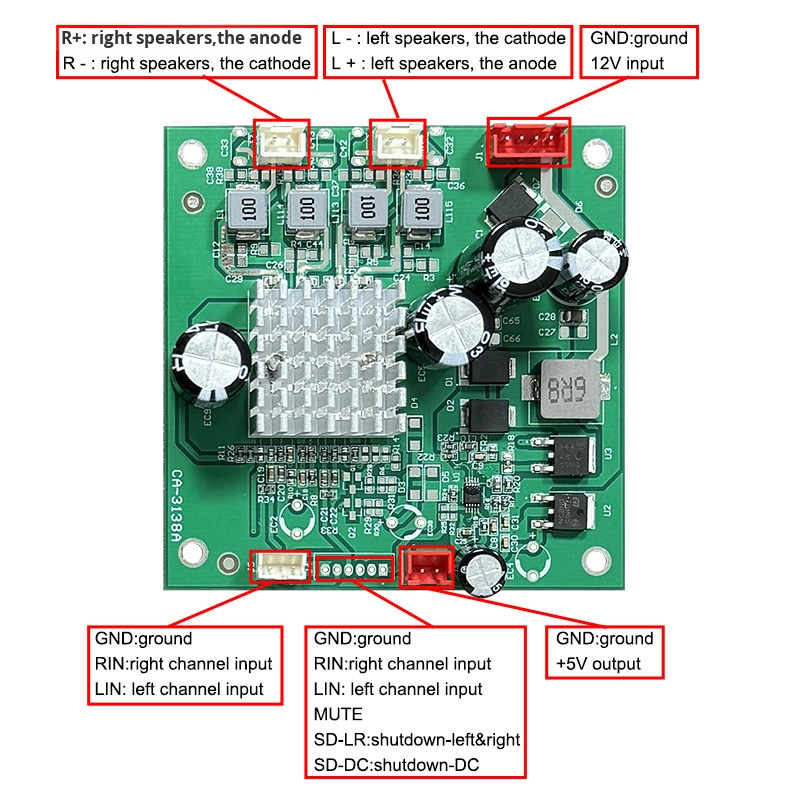CA-3138A 5V Dual Channel Amplifier Board 2x50W 8-24V Input