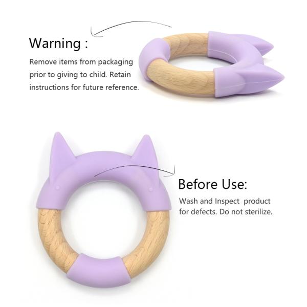Purple Silicone Beech Wood BPS BPA Free Funny Teething Toys