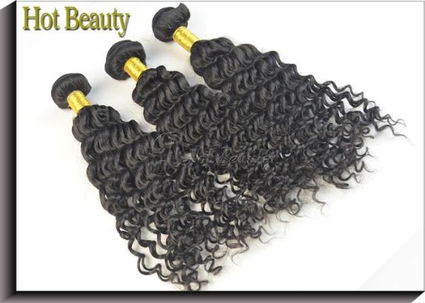 Custom Natural Black Remy Virgin Human Hair Extensions Deep Wave