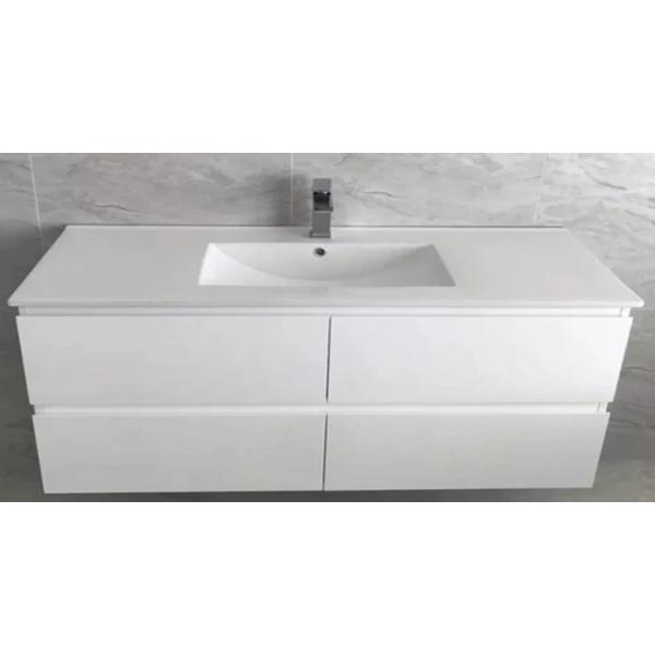 Customized Color High Gloss Acrylic Bathroom Cabinet with Double Sink and Wall Mount