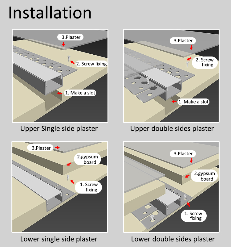 High Quality Anodized LED Strip Aluminium Profile with Customized Length for Surface & Recessed Mounted Installation