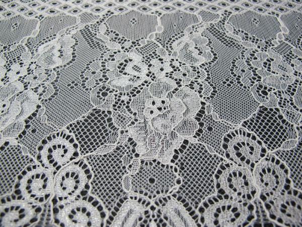 White Floral Nylon Lace Fabric Eyelash Lace Trim For Lady Dress