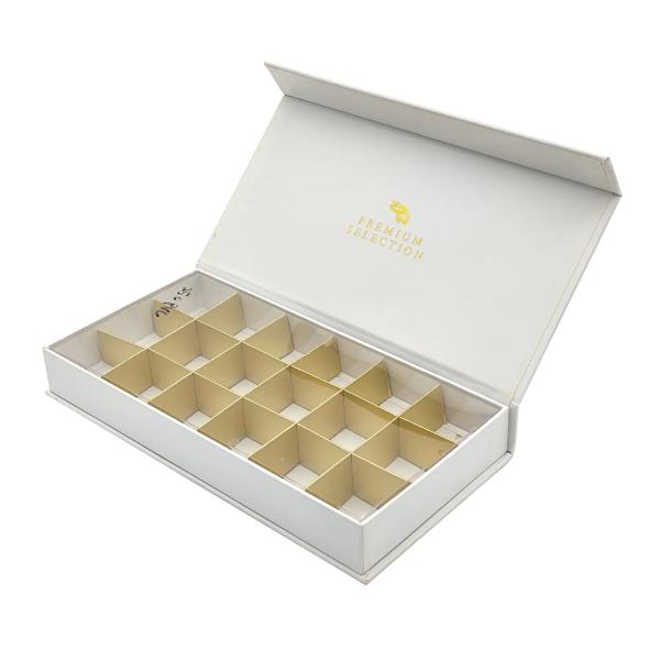 Custom Luxury Rigid Fancy Gold Foil Estampado Logotipo Cuadrado Rectángulo Caramelo Caja de embalaje de chocolate con inserción