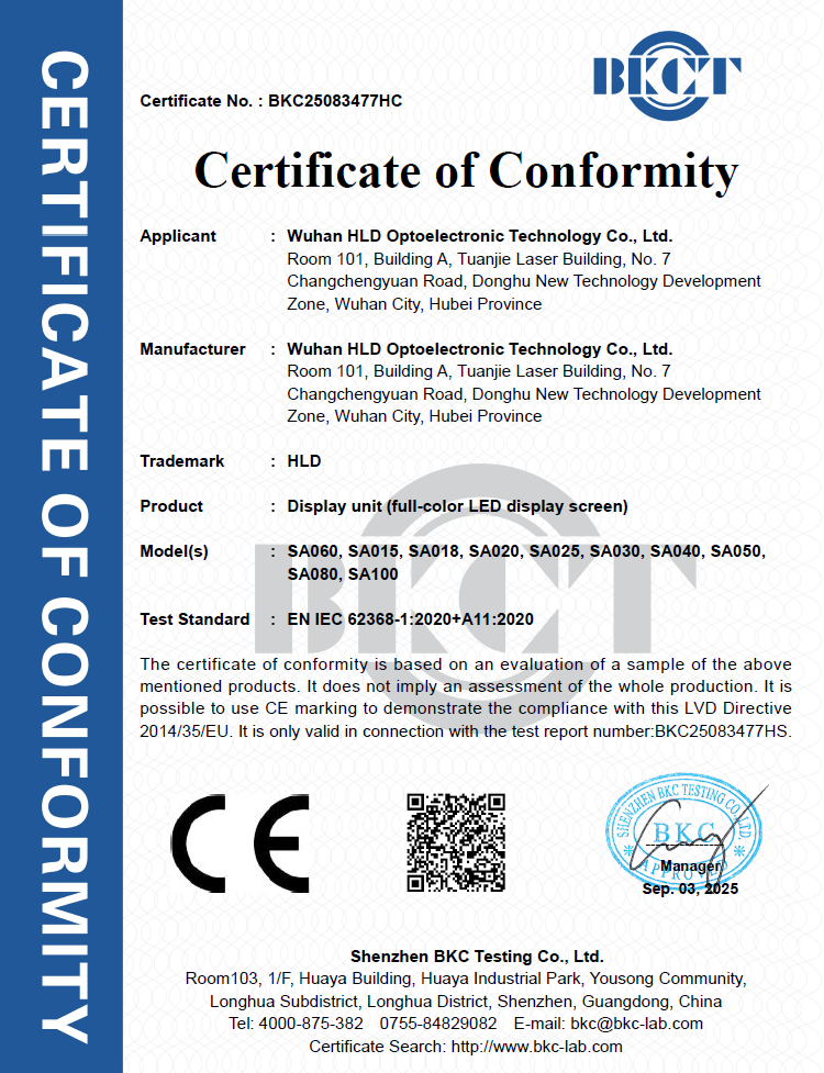 Wuhan HLD Optoelectronic Technology Co., Ltd. Certifications