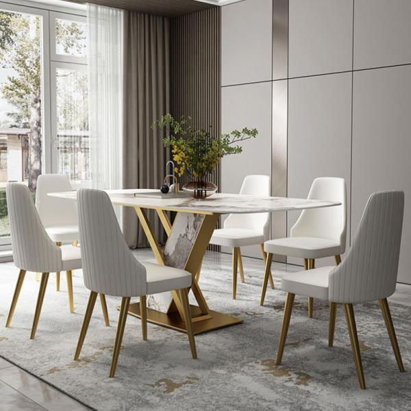 Marmore de aço inoxidável mesa de jantar cadeira de conjunto com veludo / PU assento