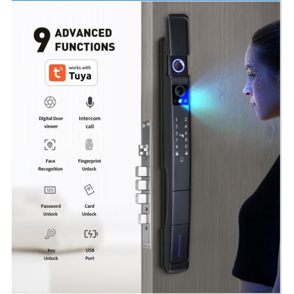 Black Smart Door Lock with Camera and Fingerprint 3D Face Recognition TUYA Waterproof Lock