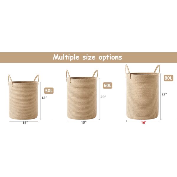 80L Extra Large Jute Woven Hamper Laundry Basket Wicker Rope Clothes Hamper For Baby Nursery Kids Tall Rattan Blanket Basket In Living Room Bedroom