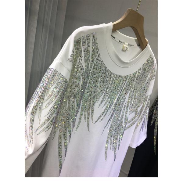 Personalised Rhinestone T Shirts Women'S Graphic 300gsm Cotton Short Sleeves