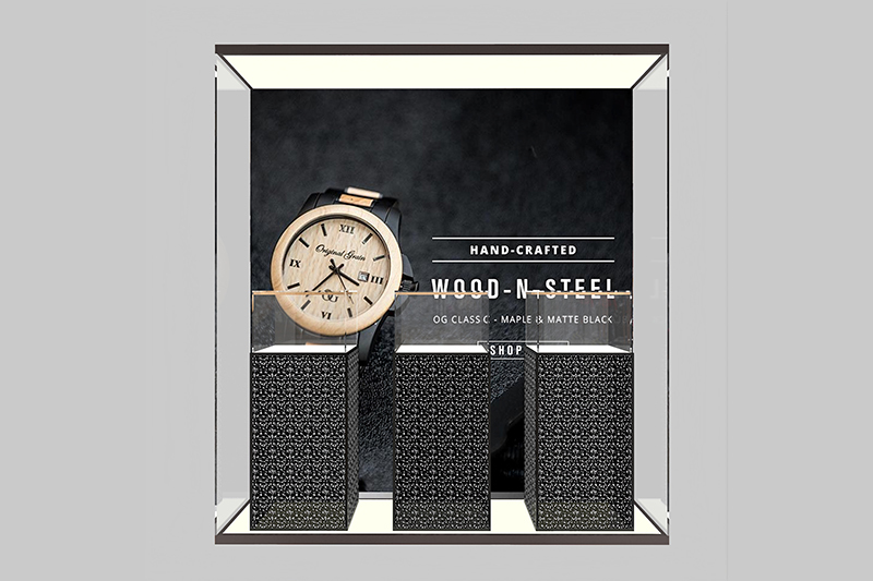 Wall Recessed Mens Watch Display Case Poster Backboard 360° Panoramic Cabinet
