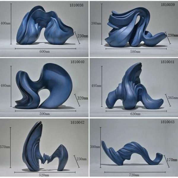 Gray Blue Resin Art Sculpture Abstract Indoor Floor Statues Square Indoor Table Decoration