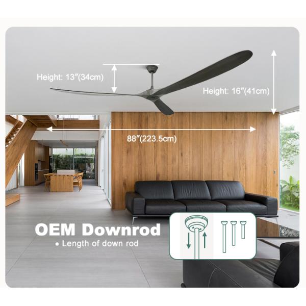 Controle remoto 88 polegadas Large Room Blades de madeira Ventilador de teto para casa Hotel e escritório