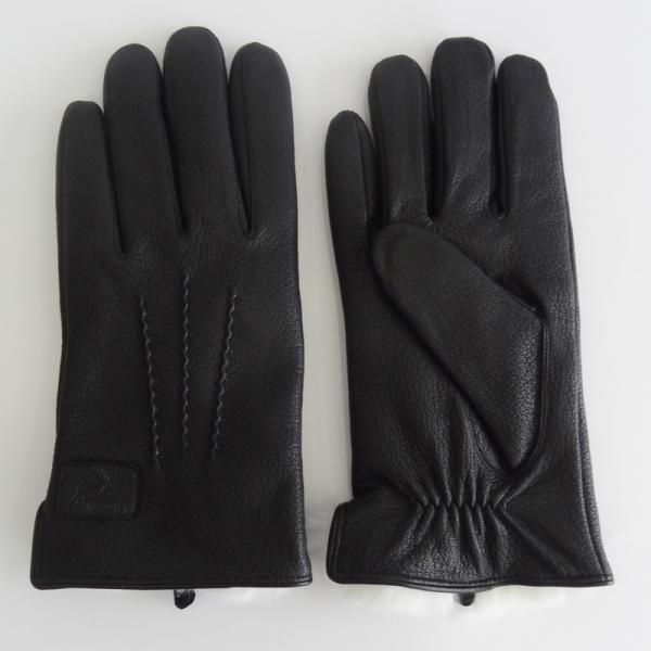 Black Rabbit Fur Lined Deerskin Mens Soft Leather Gloves
