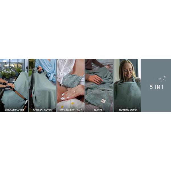 Couverture d'allaitement en mousseline 5-en-1 pour l'allaitement et la protection du siège auto