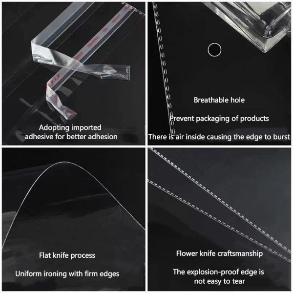 Wholesale custom transparent self-sealing adhesive Opp plastic bags for candies, clothing, books and notebooks