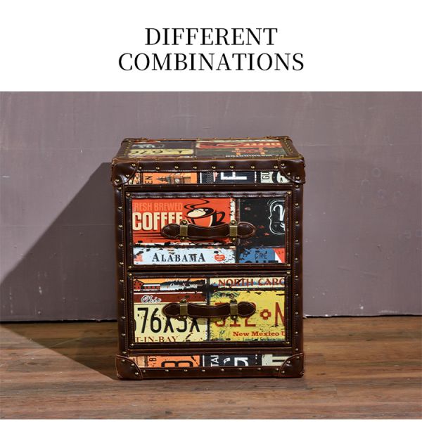 Nidea #8518 Handcrafted Durable Multi-Purpose Vintage Wood Antique Home Furniture Living Room Cabinet Retro License Plate Design Featuring