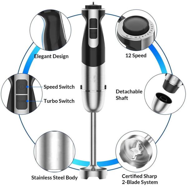 Anti Splash Immersion Hand Blender Turbo Switch Detachable Shaft