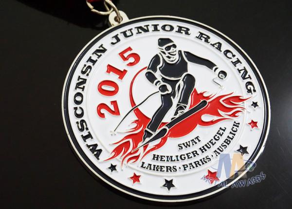 Red / White / Blue Ribbon Custom Sports Medals For Skating , Skiing Events