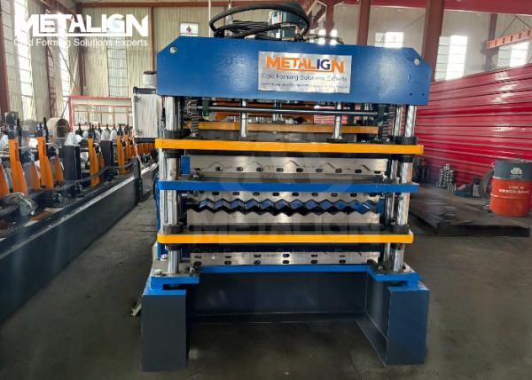 Three Profile Metal Roofing Roll Forming Line With Hydraulic Cutter