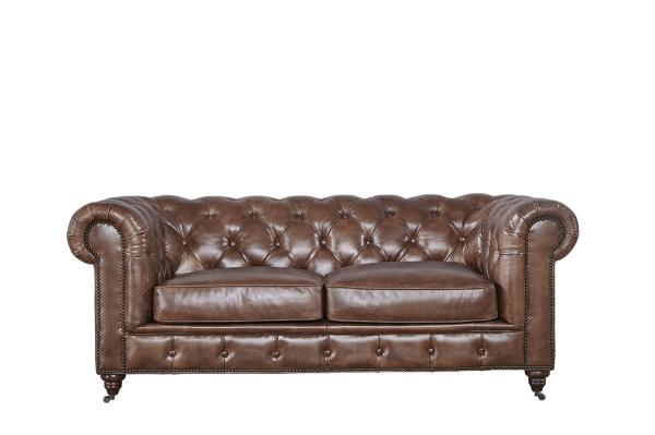 Chesterfield 2 Seater Chocolate Leather Sofa , Modern Sectional Two Person Sofas