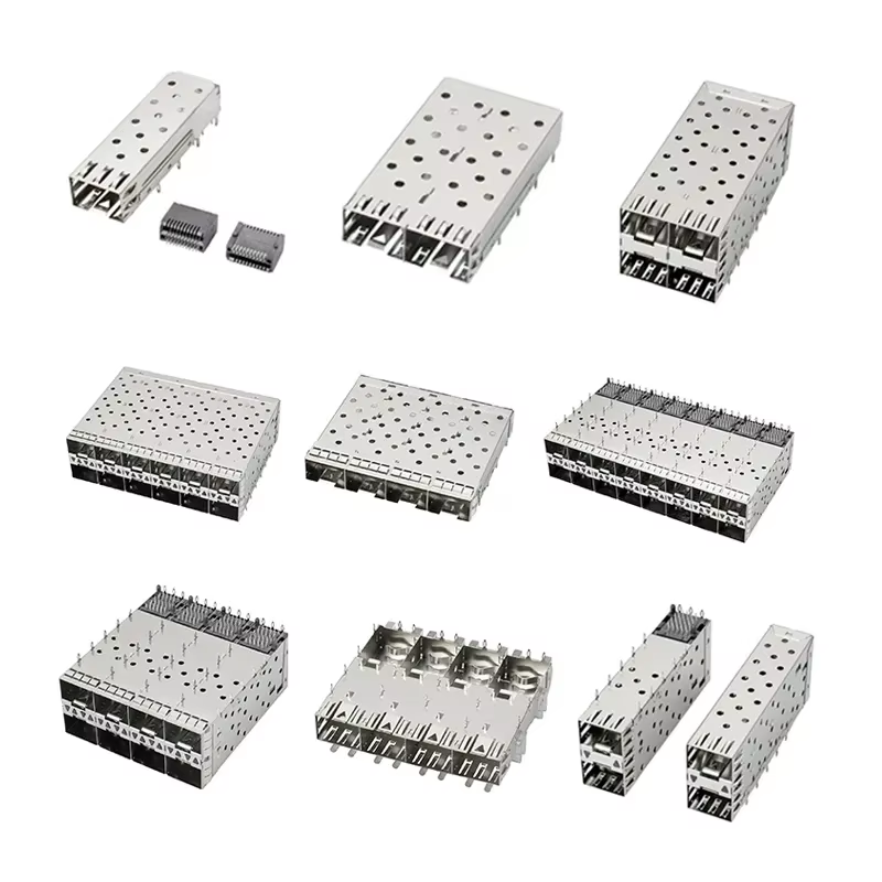SFP Cage 2X2 with Light PIPE SFP Connector Dust Cover Fiber Optic Module Shielding