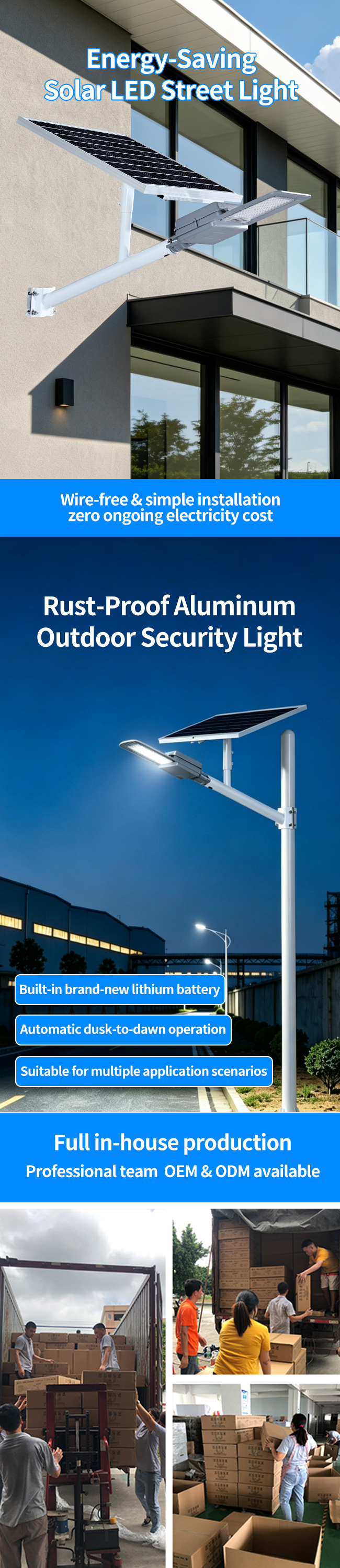 High-Lumen Smart Solar Powered LED Street Light, Energy-Saving Microwave Induction Outdoor Road Lamp
