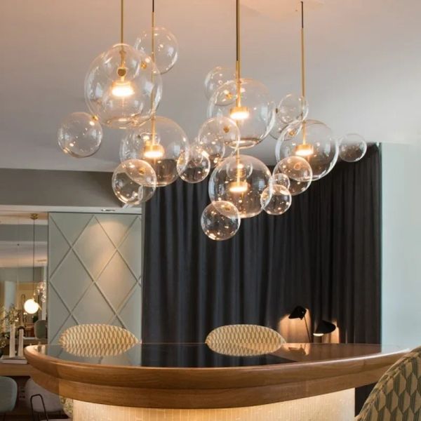 Modern Clear Glass Pendant Light Living Room Bubble Glass Hanging Lamp (WH-AP-670)