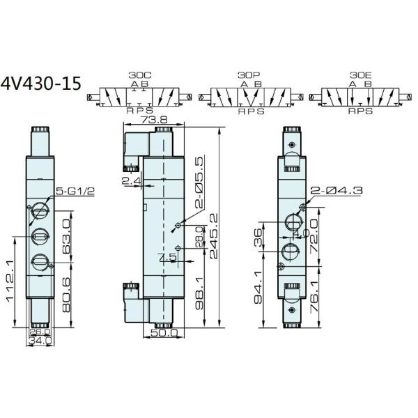 Тип путь АК110В АК220В 4В430К-15 Айртак ПТ 1/2» клапана соленоида 5/3 обратного центра конца
