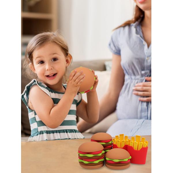Kids Toy Baby Soft Sensory Hamburger and Fries Educational Silicone Building Blocks