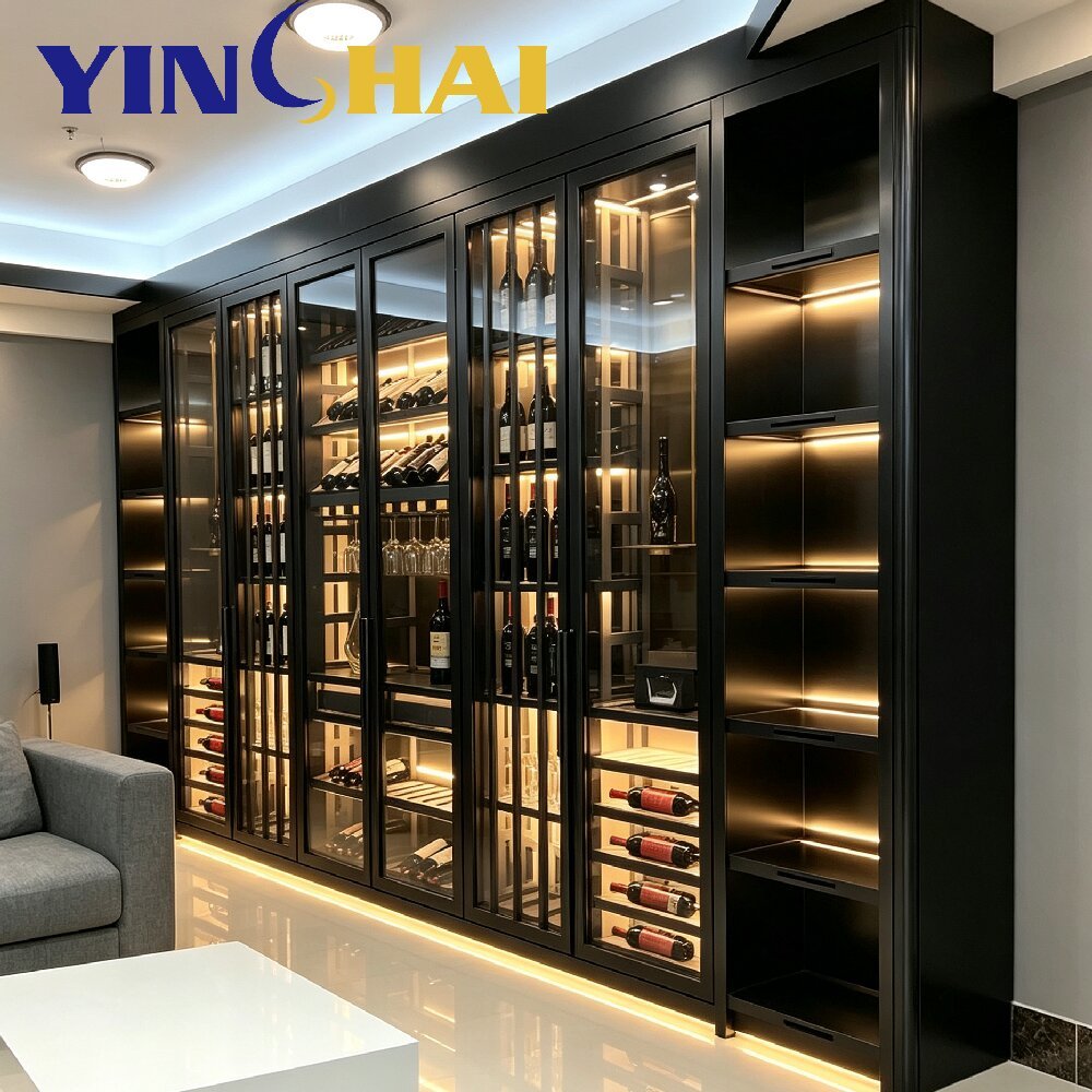  Full Wall Custom Stainless Steel Dual-Zone Wine Cabinet With APP Temp Control