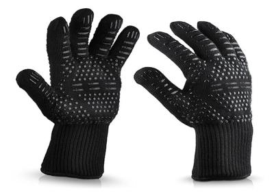 Black Heat Resistant Work Gloves , Heat Resistant Silicone Bbq Gloves