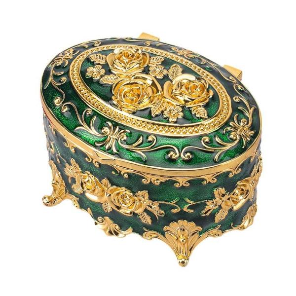 Gold Red Rose Enamel Oval Metal Jewelry Storage Organizer Box Zinc Alloy Material With Polished Finish