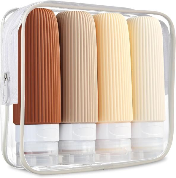 Flacons de voyage en silicone pour articles de toilette blanc crème, rechargeables, 3 oz