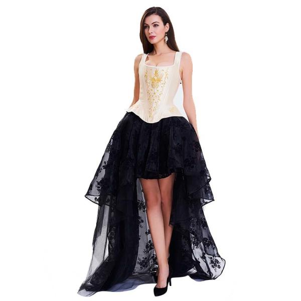 Vintage impresso flor mais pechugón e veste amarela do espartilho para mulheres