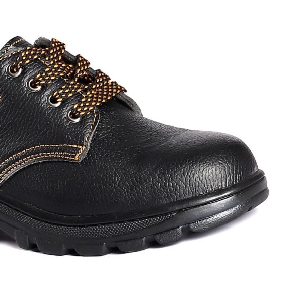 Black Embossed Cow Leather Slip Puncture Resistance Steel Insole PU Sole Safety Shoes