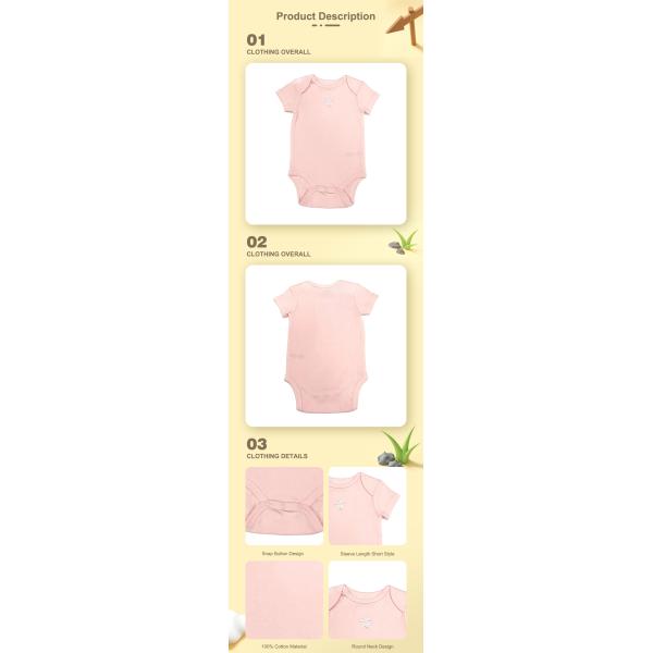 Short Sleeve Length cm Pink Soft Cotton Knitted Round Neck Snap Button Baby Rompers