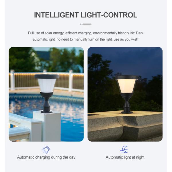 Aluminum Landscape Outdoor Garden Solar Light Light Control 3000k 6000k For Gate Pillar