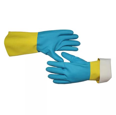Anti Leakage Neoprene Bicolor Industrial Glove Blue Yellow Chemical Cut Resistant