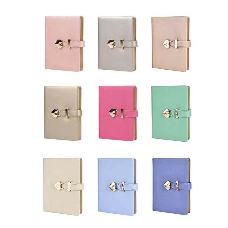 100 Sheets Diary Journal B6 Notebook With Heart-Shaped Lock PU Leather Cover