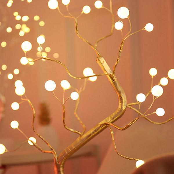 108 LED USB 3D Table-Lamp Copper Wire Christmas Fire Tree Night Light for Home Holiday Bedroom Indoor Kids Bar Decor Fairy Light