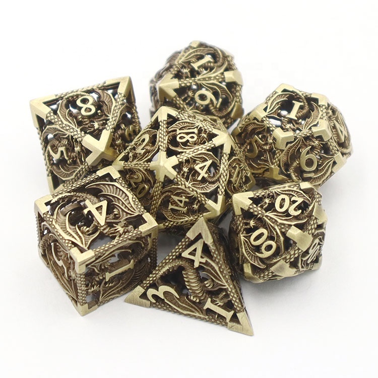 Custom Copper Metal Hollow Dice Set with 14mm-20mm Side and Customized Color for DND Games