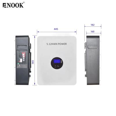 Capacidade 5,12kwh Bateria de fosfato de ferro e lítio para sistemas domésticos de armazenamento de energia