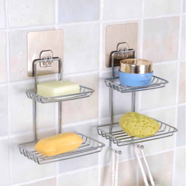 Stainless Steel Bathroom Soap Holder  With Hooks Suction Cup Soap Dish
