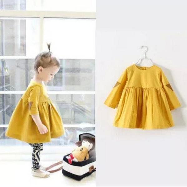 2016 Fashion Girl Colorful Kid's Dress long sleeve Yellow Dancing Dress Prince Style Q051