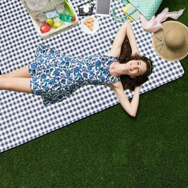 Foldable Gingham Outdoor Picnic Mat Sandproof Waterproof 2M Camping Beach Blanket