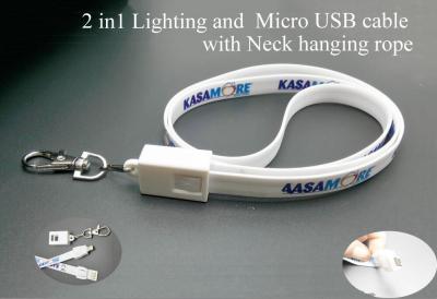 2in1 usb cable For IOS & Android  Lighting and Micro USB cable with Neck hanging rope EB-PA002