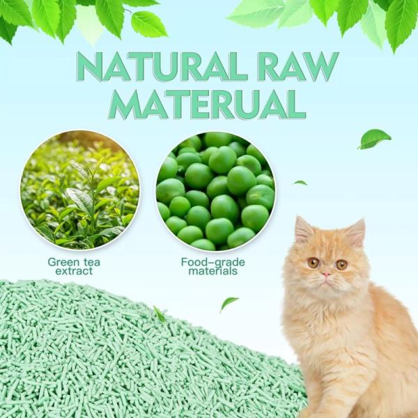 ODM Sustainable Organic Green Tea Cat Litter Quick Clumping Dust Free Flushable