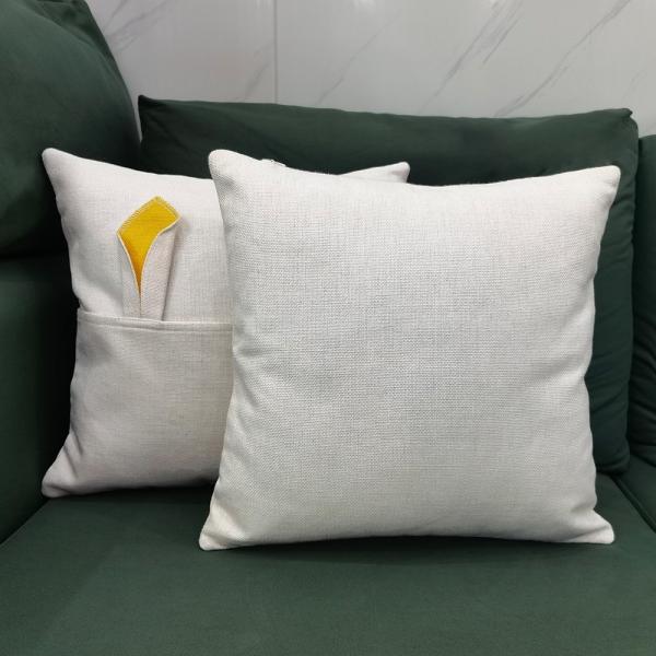 Funda de almohada de lino estampada DIY con bolsillo, fundas de almohada de lino con bolsillo en blanco para sublimación