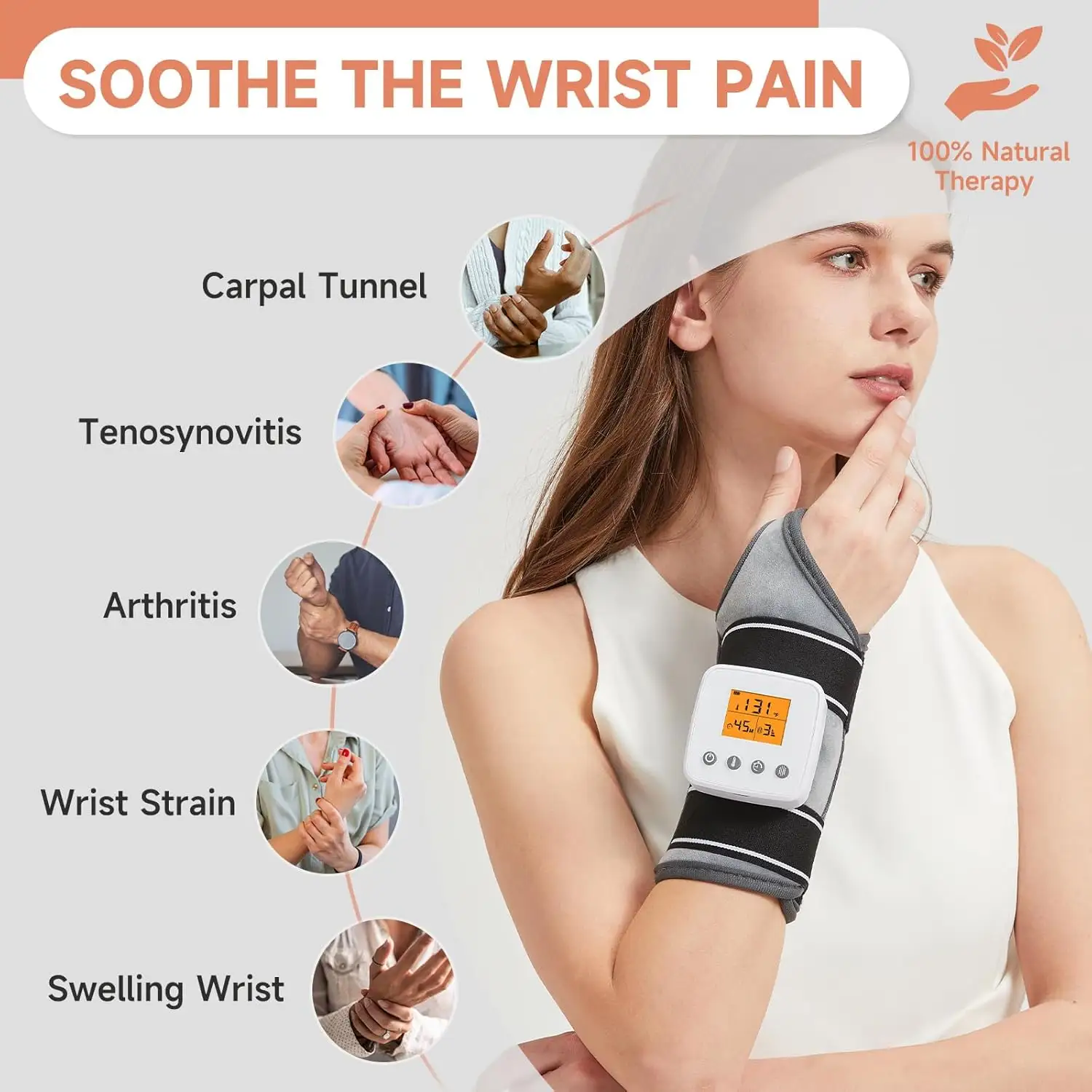 USB Rechargeable Heated Wrist Brace with Vibration Massage, 3 Temp & Timer Settings, Heating Wrist Wrap for Carpal Tunnel Arthritis Wrist Support