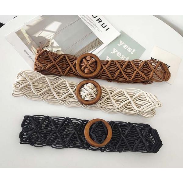 5cm Width Woven Cotton Waist Belt Round Wooden Buckle